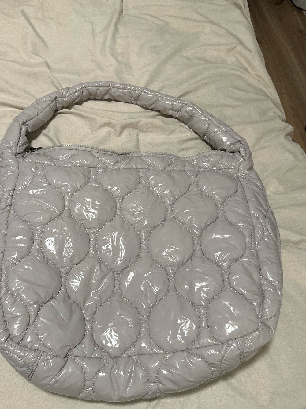 Free People Quilted Gloss Hobo Bag in Light Gray